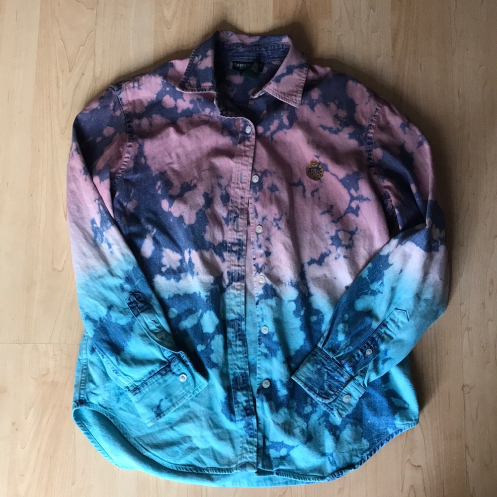 VINTAGE Ombre Denim Tye Dye Button Down